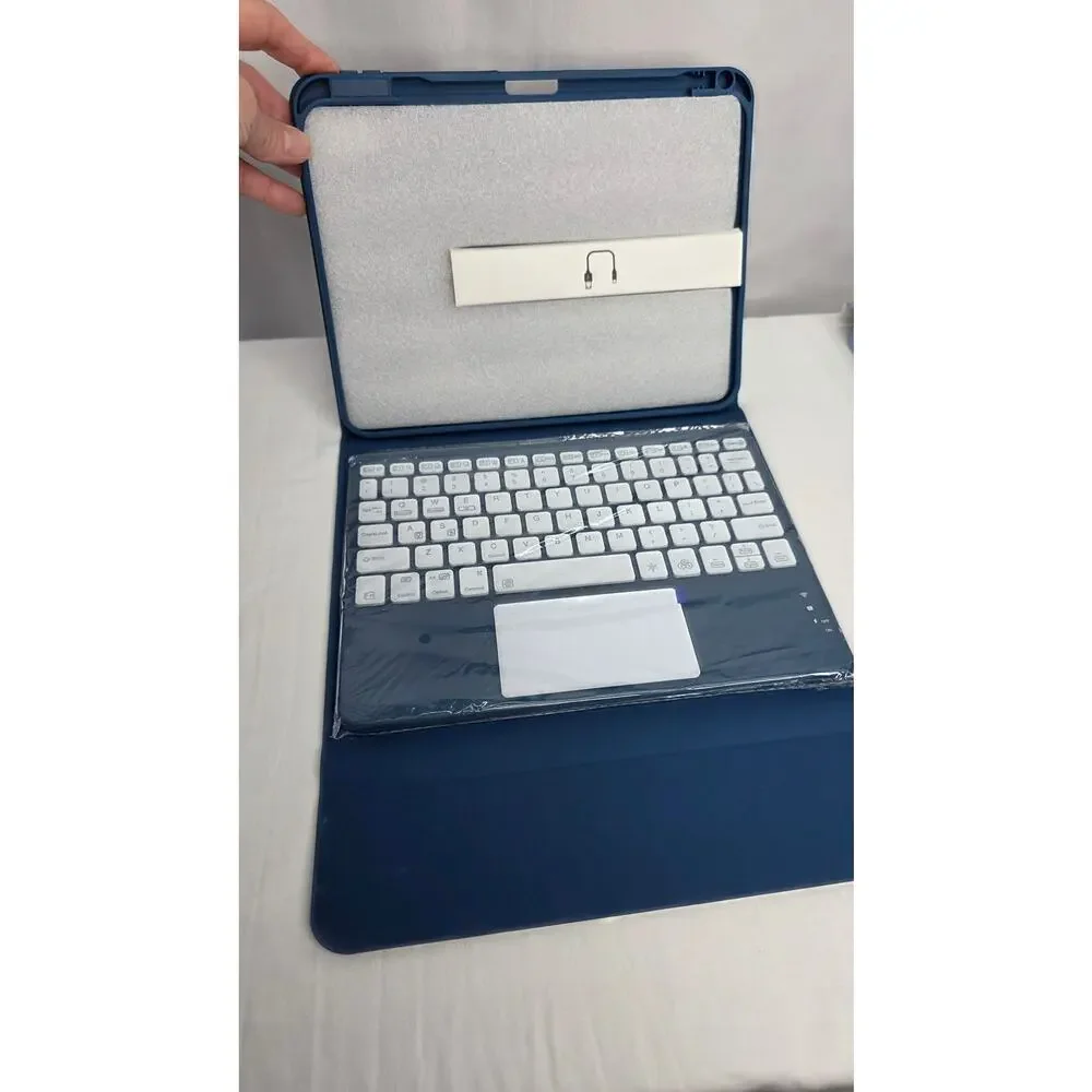 Navy Blue Case with Keyboard Folio Cover Compatible for iPad 11th 10th Gen